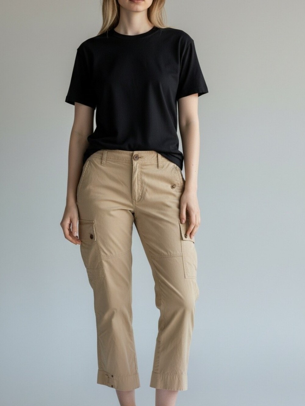 Women’s Beige Cargo Pants - Classic Cropped Utility